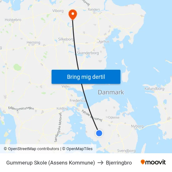 Gummerup Skole (Assens Kommune) to Bjerringbro map