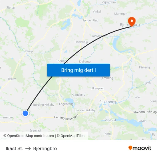 Ikast St. to Bjerringbro map