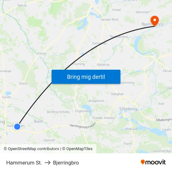 Hammerum St. to Bjerringbro map