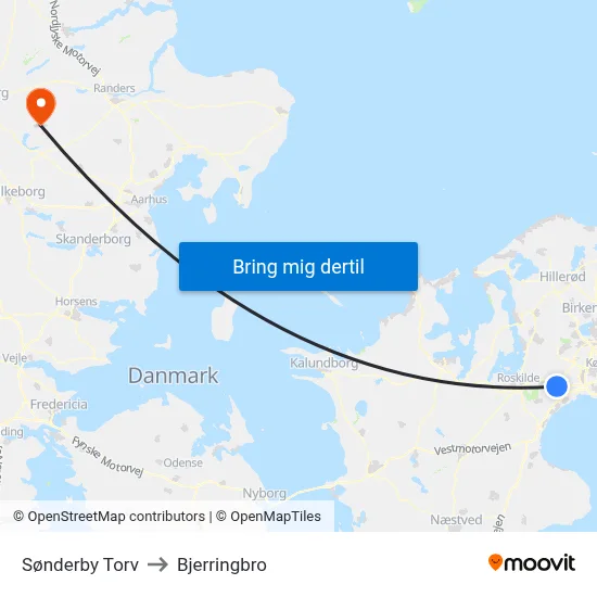 Sønderby Torv to Bjerringbro map