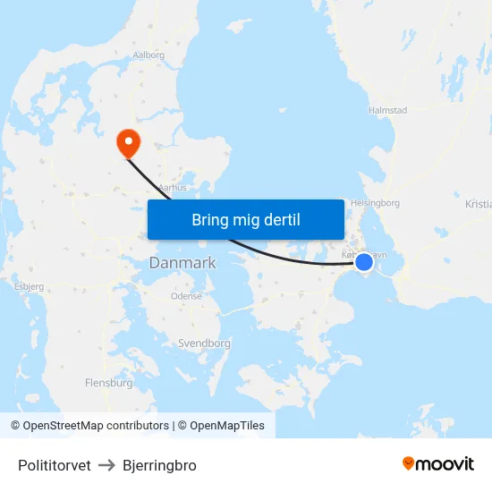 Polititorvet to Bjerringbro map