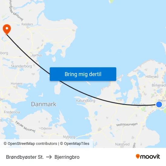 Brøndbyøster St. to Bjerringbro map