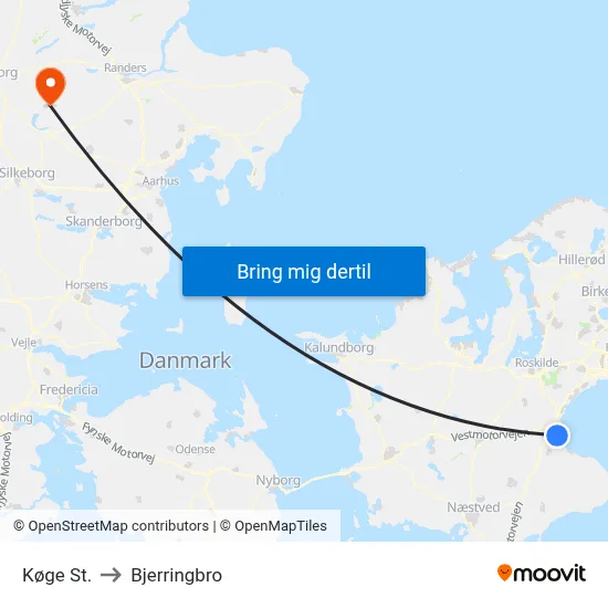 Køge St. to Bjerringbro map