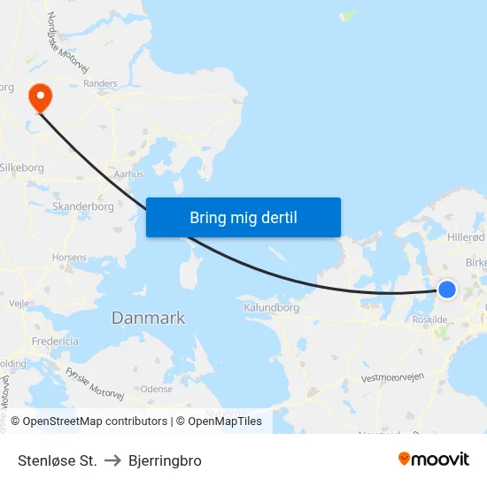 Stenløse St. to Bjerringbro map