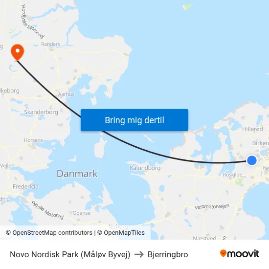Novo Nordisk Park (Måløv Byvej) to Bjerringbro map