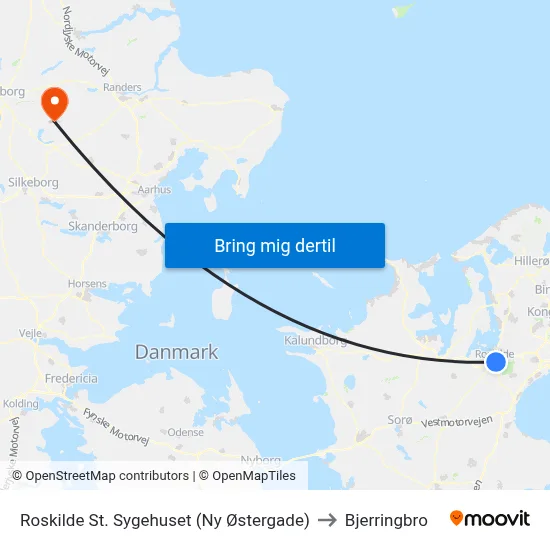 Roskilde St. Sygehuset (Ny Østergade) to Bjerringbro map