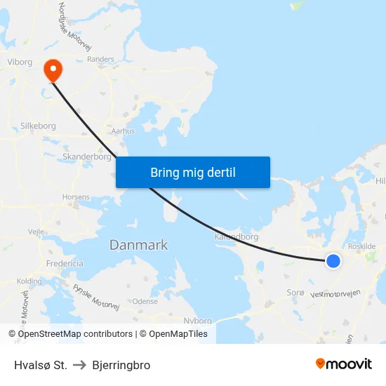 Hvalsø St. to Bjerringbro map
