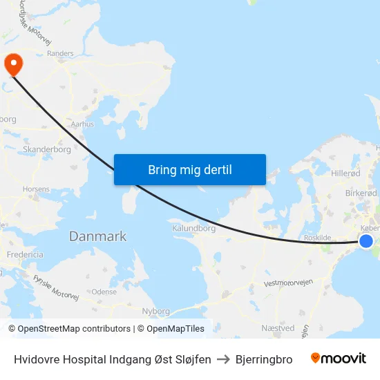 Hvidovre Hospital Indgang Øst Sløjfen to Bjerringbro map