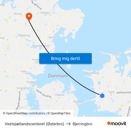 Vestsjællandscenteret (Østerbro) to Bjerringbro map