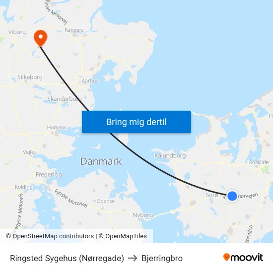 Ringsted Sygehus (Nørregade) to Bjerringbro map