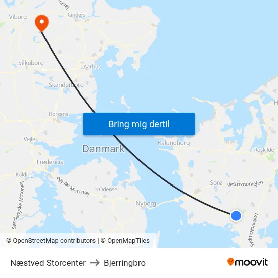 Næstved Storcenter to Bjerringbro map