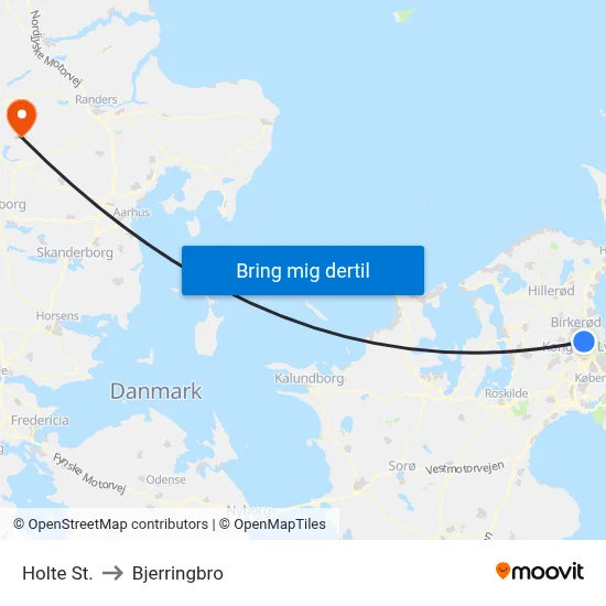Holte St. to Bjerringbro map