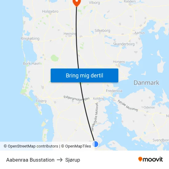 Aabenraa Busstation to Sjørup map