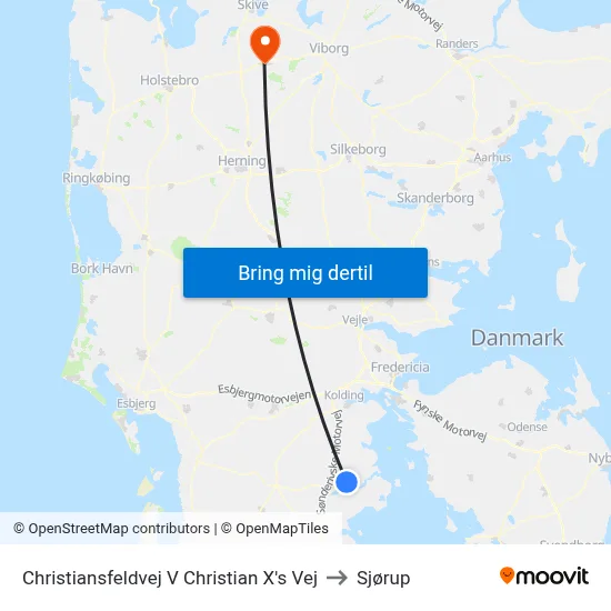Christiansfeldvej V Christian X's Vej to Sjørup map