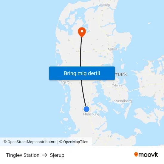 Tinglev Station to Sjørup map