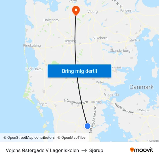 Vojens Østergade V Lagoniskolen to Sjørup map