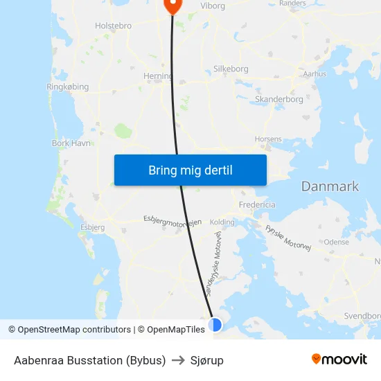 Aabenraa Busstation (Bybus) to Sjørup map