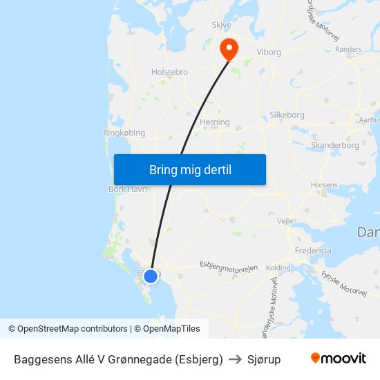 Baggesens Allé V Grønnegade (Esbjerg) to Sjørup map