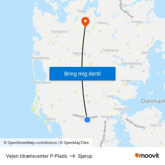 Vejen Idrætscenter P-Plads to Sjørup map