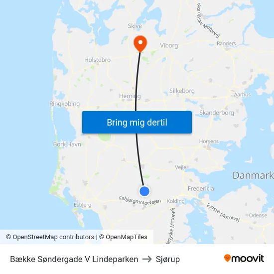 Bække Søndergade V Lindeparken to Sjørup map
