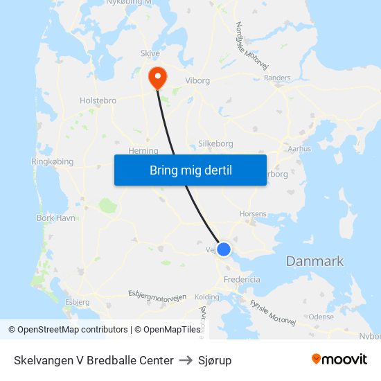 Skelvangen V Bredballe Center to Sjørup map