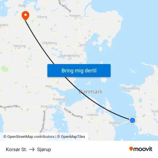 Korsør St. to Sjørup map