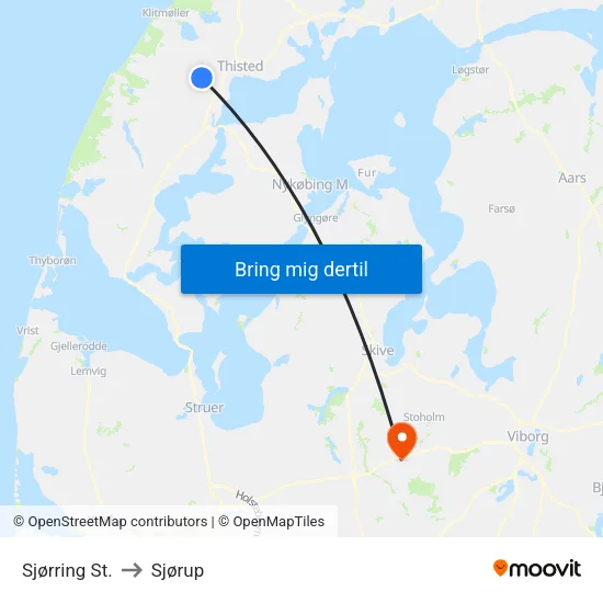 Sjørring St. to Sjørup map