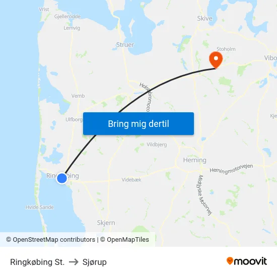 Ringkøbing St. to Sjørup map