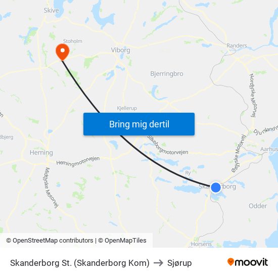 Skanderborg St. (Skanderborg Kom) to Sjørup map