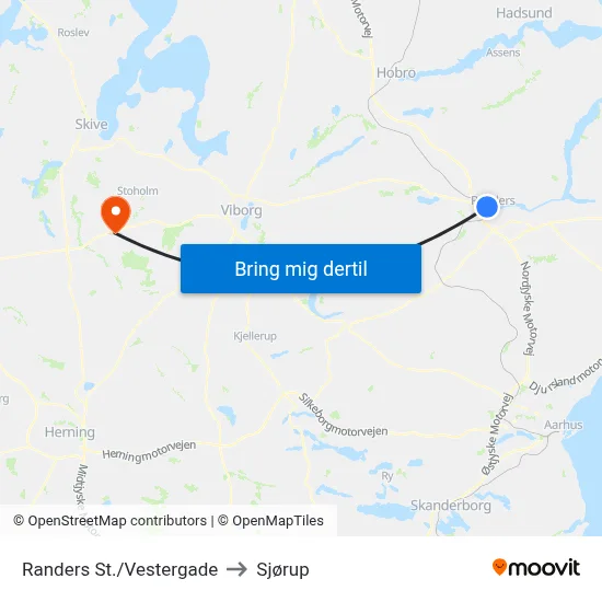 Randers St./Vestergade to Sjørup map