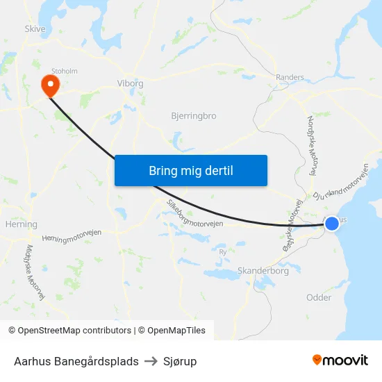 Aarhus Banegårdsplads to Sjørup map