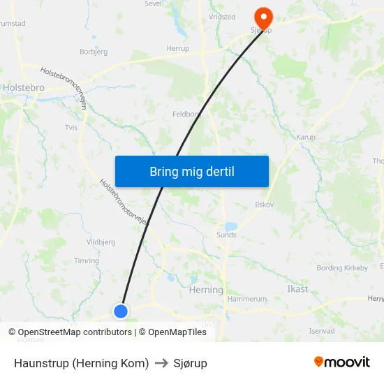 Haunstrup (Herning Kom) to Sjørup map