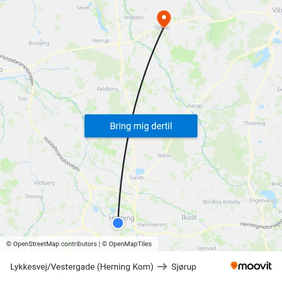 Lykkesvej/Vestergade (Herning Kom) to Sjørup map