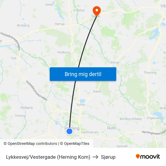 Lykkesvej/Vestergade (Herning Kom) to Sjørup map