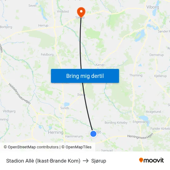 Stadion Allè (Ikast-Brande Kom) to Sjørup map