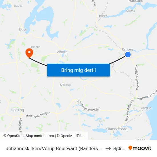 Johanneskirken/Vorup Boulevard (Randers Kom) to Sjørup map