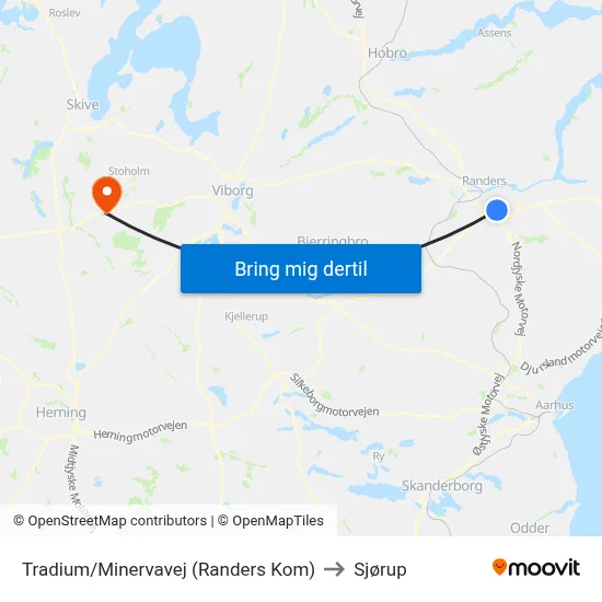 Tradium/Minervavej (Randers Kom) to Sjørup map