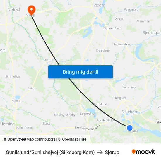 Gunilslund/Gunilshøjvej (Silkeborg Kom) to Sjørup map