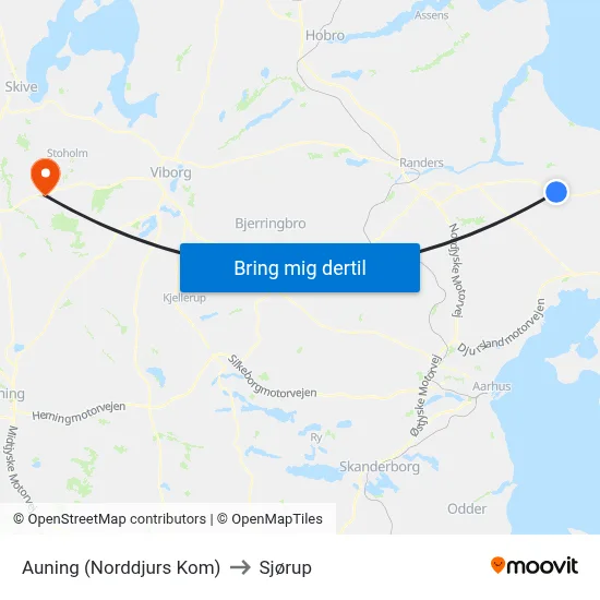 Auning (Norddjurs Kom) to Sjørup map