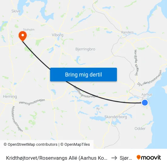 Kridthøjtorvet/Rosenvangs Allé (Aarhus Kom) to Sjørup map