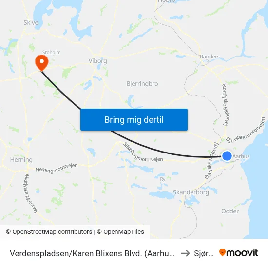 Verdenspladsen/Karen Blixens Blvd. (Aarhus Kom) to Sjørup map