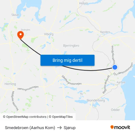 Smedebroen (Aarhus Kom) to Sjørup map