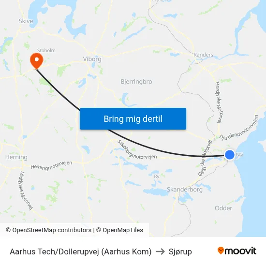 Aarhus Tech/Dollerupvej (Aarhus Kom) to Sjørup map