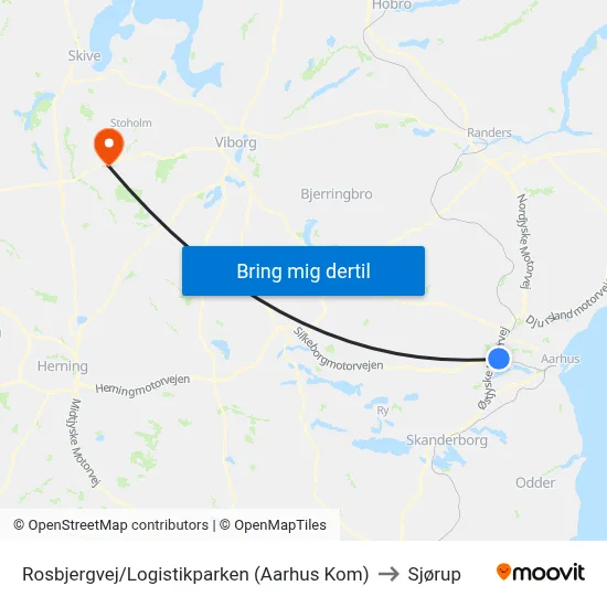 Rosbjergvej/Logistikparken (Aarhus Kom) to Sjørup map