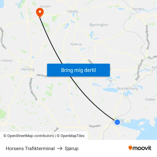 Horsens Trafikterminal to Sjørup map