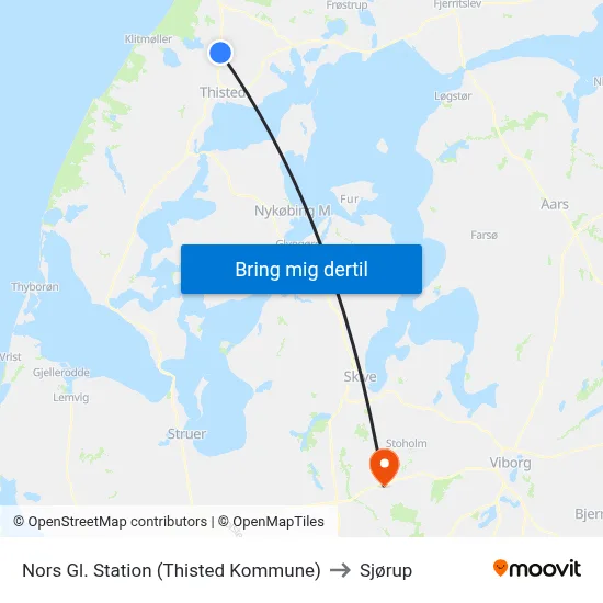 Nors Gl. Station (Thisted Kommune) to Sjørup map