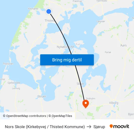 Nors Skole (Kirkebyvej / Thisted Kommune) to Sjørup map