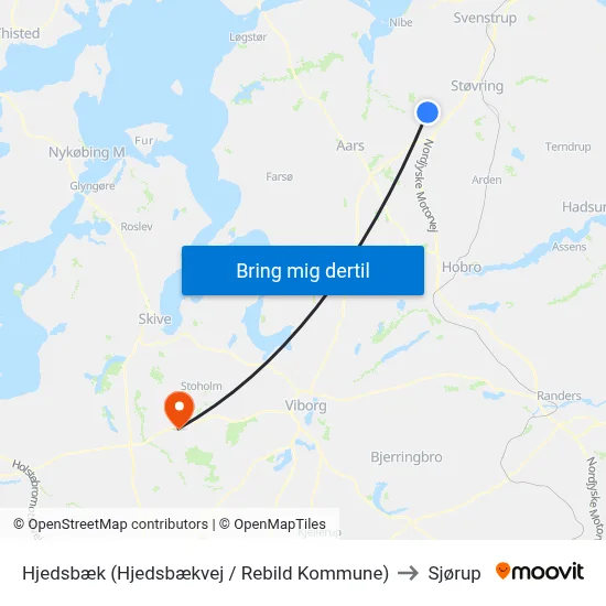 Hjedsbæk (Hjedsbækvej / Rebild Kommune) to Sjørup map