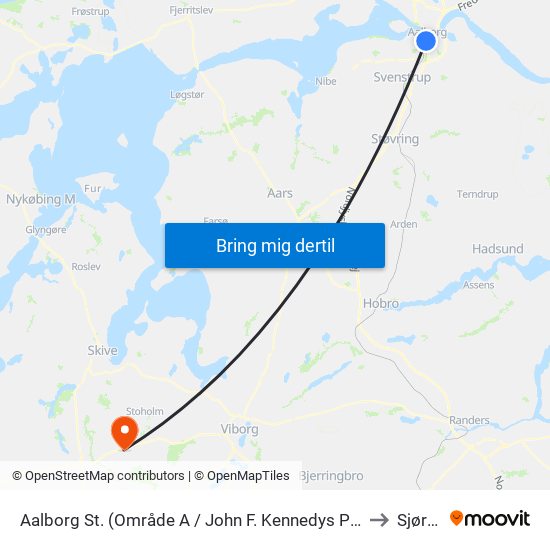 Aalborg St. (Område A / John F. Kennedys Plads) to Sjørup map