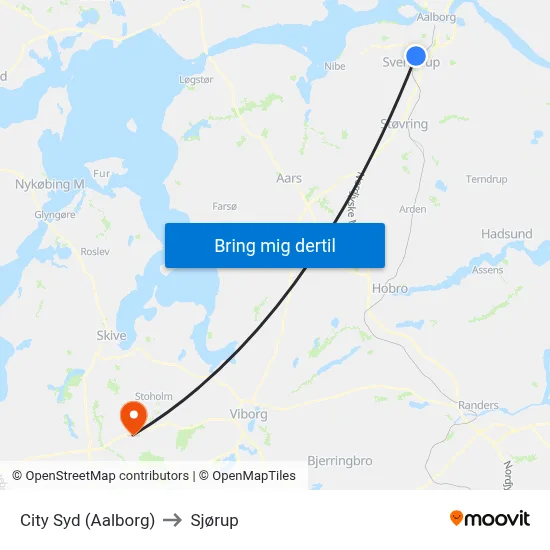 City Syd (Aalborg) to Sjørup map